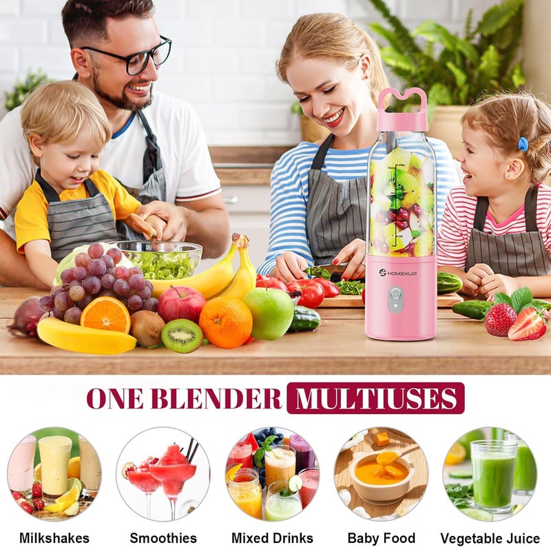 HOMEXUP Portable Personal Blender 17 OZ/500 ML Juicer, 175W Personal Size Blender, Ideal for Smoothies, Ice Blending, Juicing, and Food Processing, Compact, Convenient, and Versatile (Pink) - Image 4